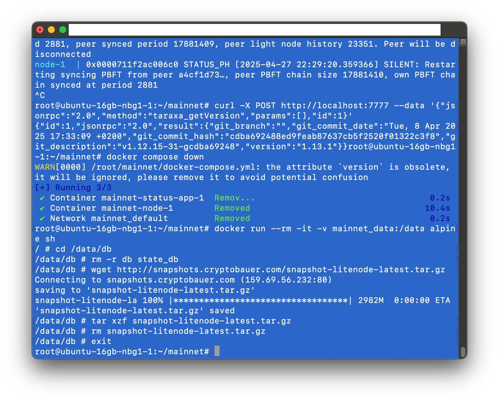 Cloud Instance Download Snapshot Screenshot