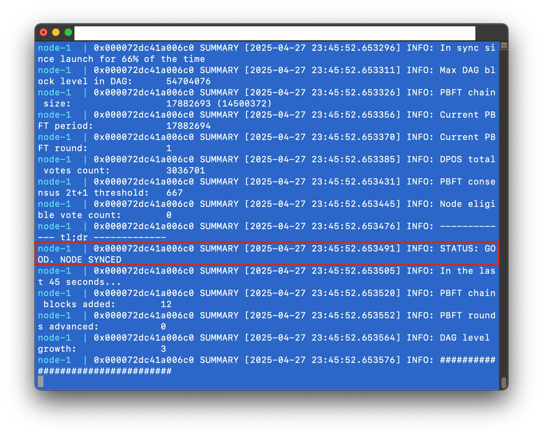 Cloud Instance Start Node Synced Screenshot