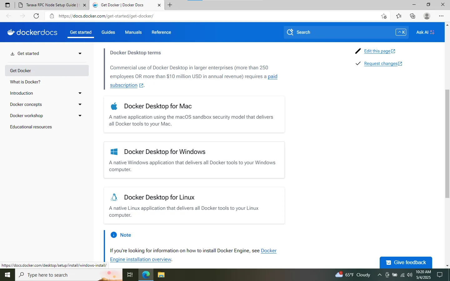 Windows Docker Download Screenshot