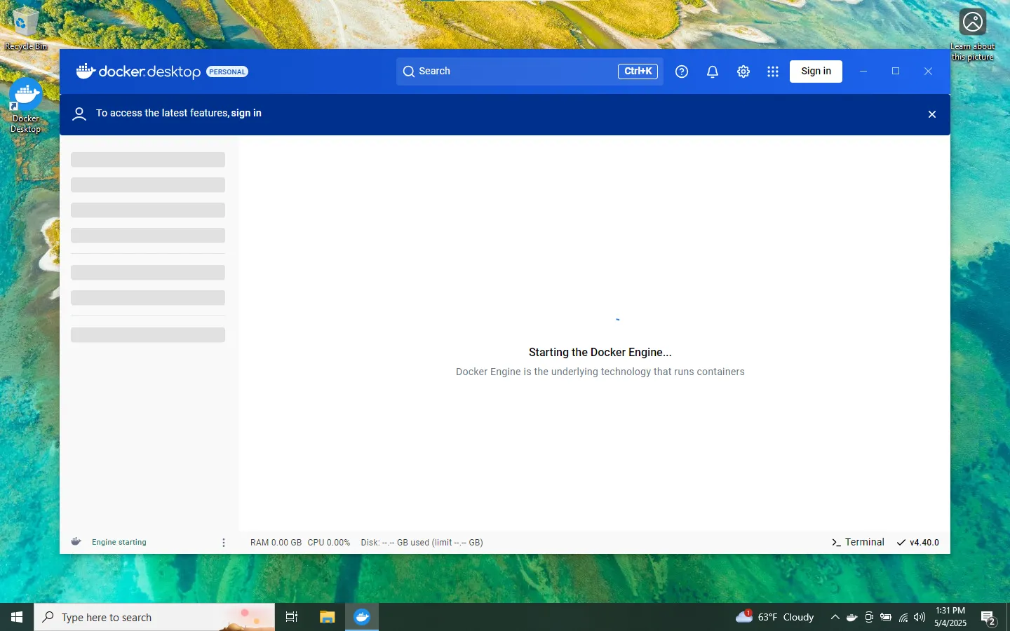 Windows Docker Start Screenshot