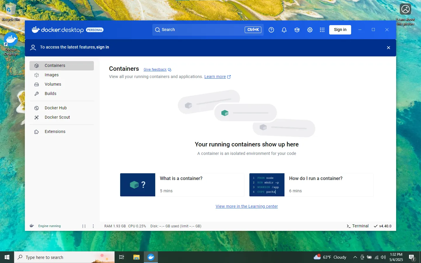 Windows Docker Running Screenshot