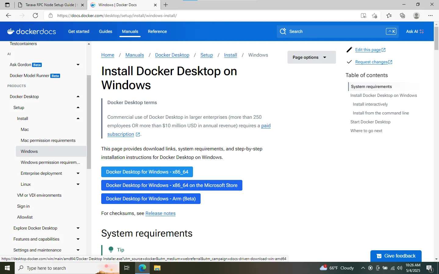 Windows Docker Download Screenshot