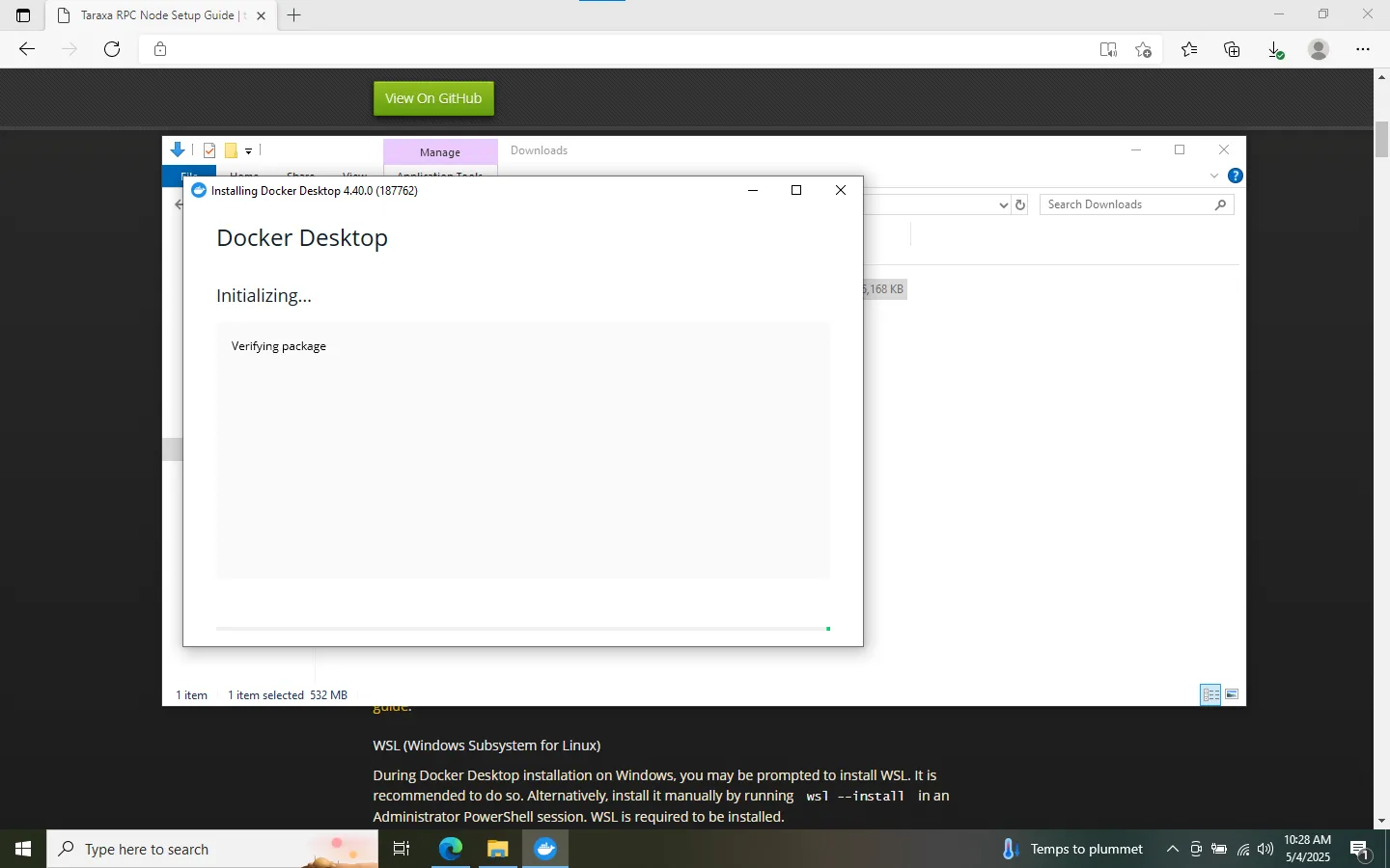 Windows Docker Install Screenshot