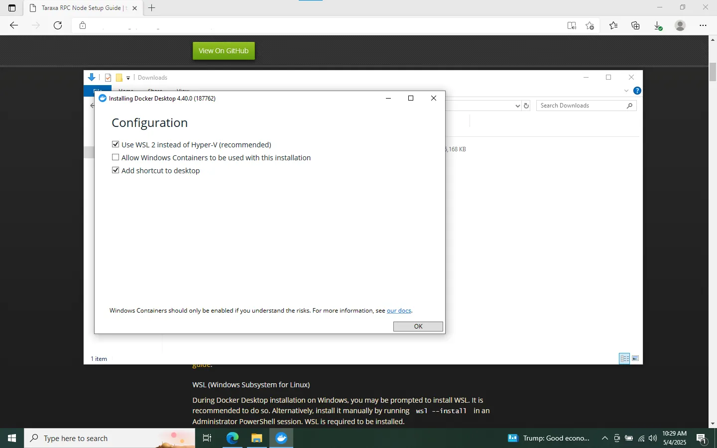 Windows Docker Install Screenshot