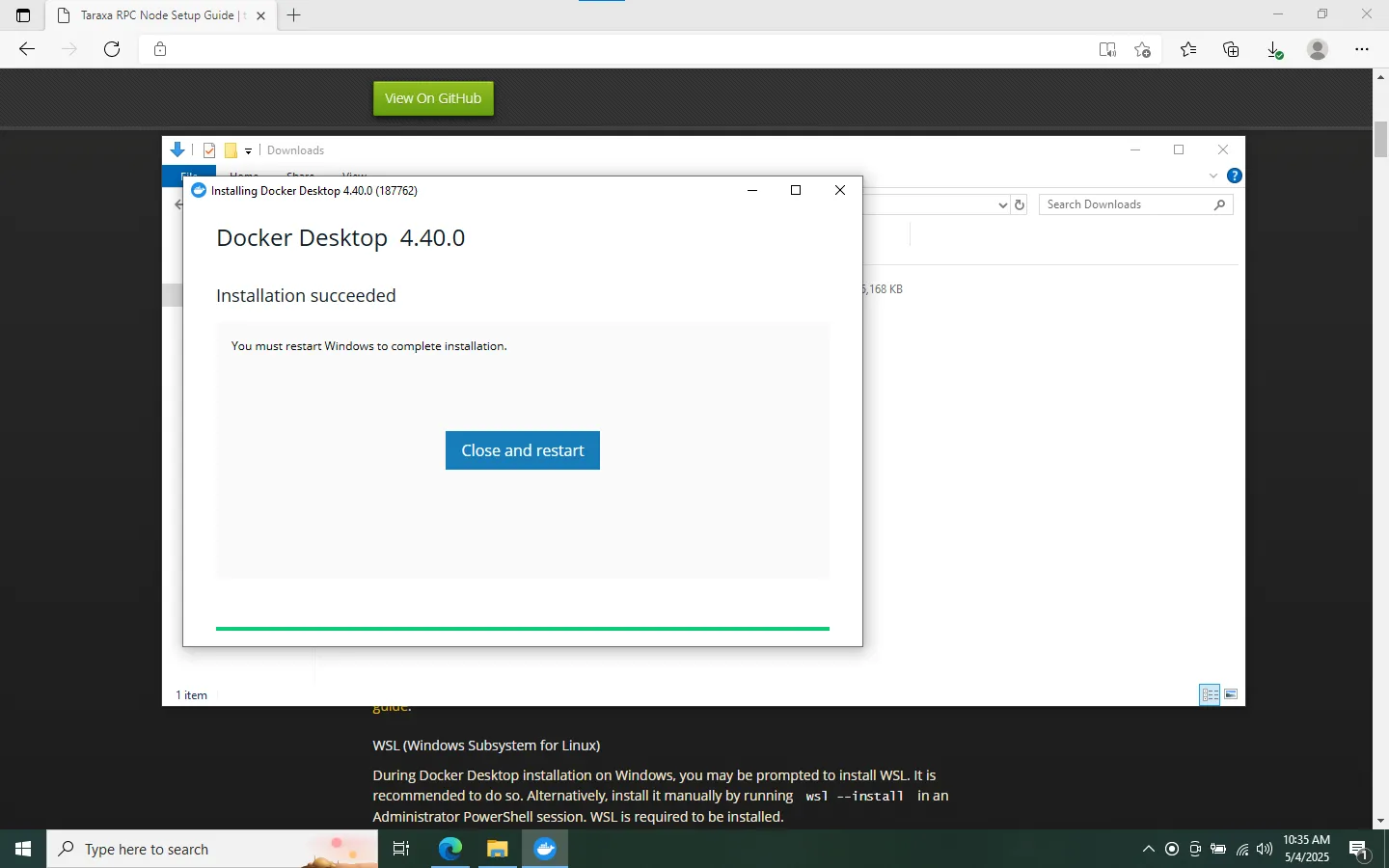 Windows Docker Install Screenshot